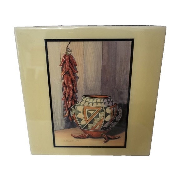Set Of Two Art Glass 8x8 Southwest Design Tiles With Hangers Rommel Brueggemann - Picture 2 of 7